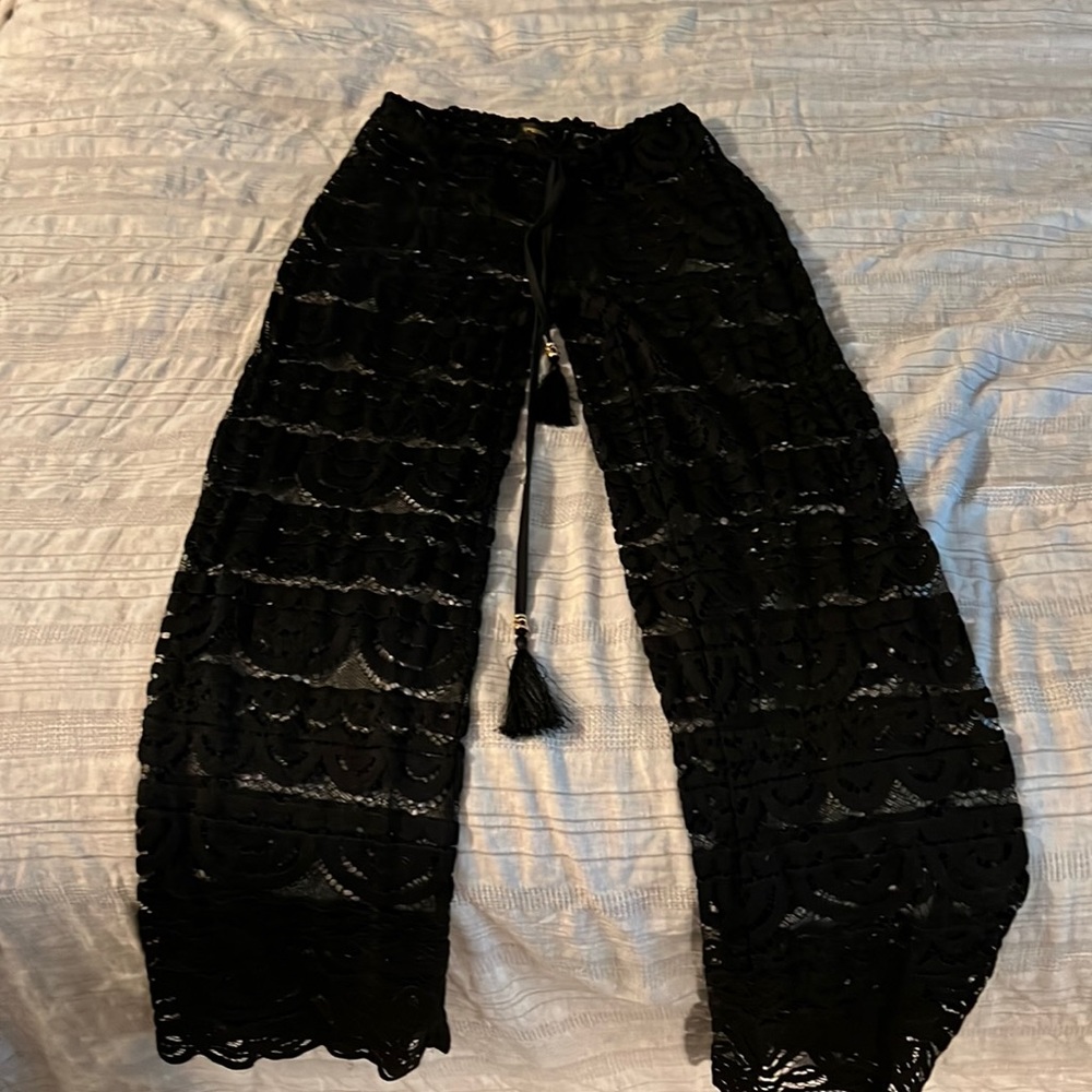 Black lace pants swim suit cover up small